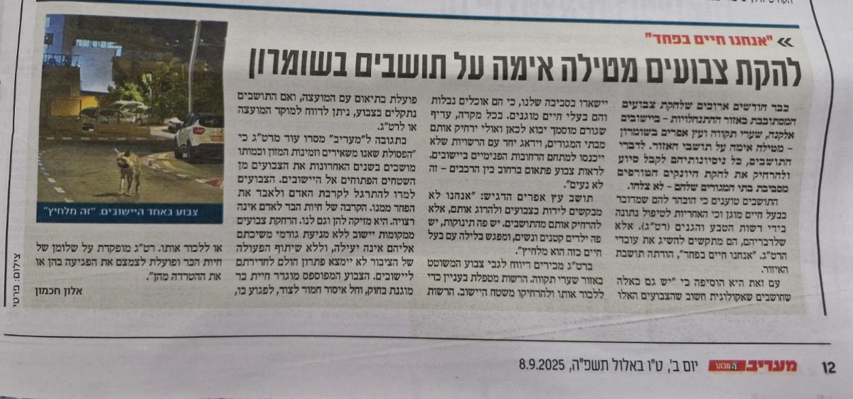 מאמר מעיתון מעריב, עמוד 12.